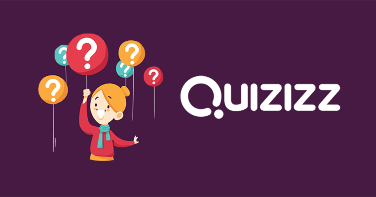 a girl holding balloons, with the Quizziz at her side