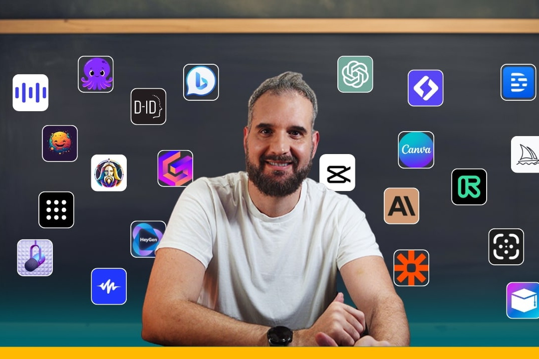 100 AI apps for the classroom with a bearded man