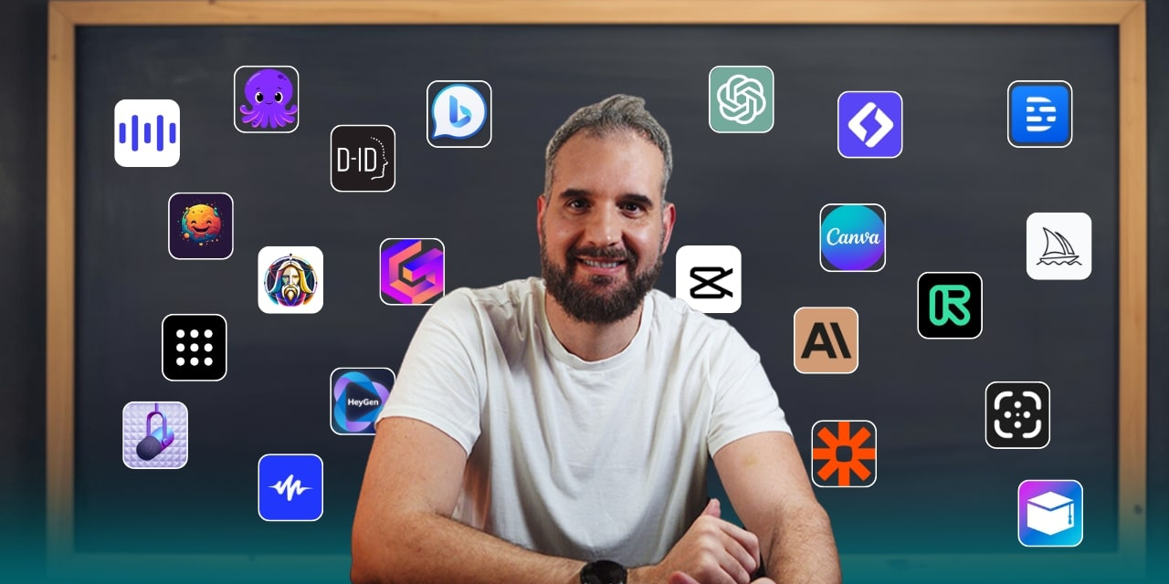 100 AI apps for the classroom with a bearded man